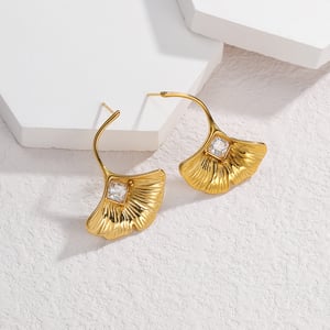 1 Pair Romantic Retro Style Ginkgo Leaf Shape Stainless Steel  Gold Color Inlay Zircon Women's Dangle Earrings h5 